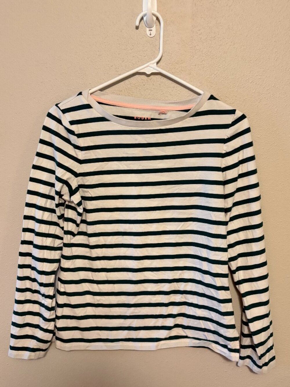 Boden Navy Cream Breton Stripe Long Sleeve Tee Pink Trim Size 4